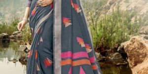 Gray and Pink Designer Wear Saree