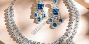silver blue sapphire necklace set