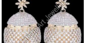 Silver Emerald Studded Jhumka Earrings