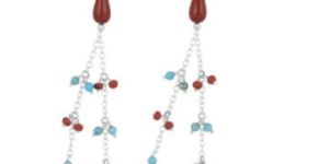 Ladies Turquoise / Red Coral Beaded Earring