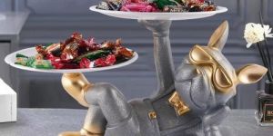 Resin Two Tray Bulldog Showpiece