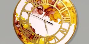 Wall Clock with Resin Alcohol Ink Design, 14 Inch Round