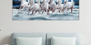 White Seven Horses Canvas Wall Painting