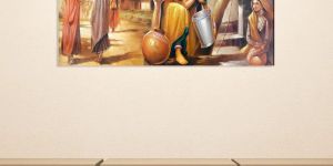 Woman Who Is Filling Water in a Pot Abstract Canvas Print Wall Painting