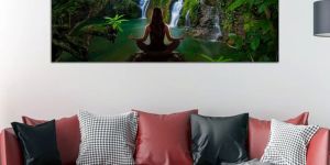Yoga Woman in Front of Waterfall Canvas Wall Painting