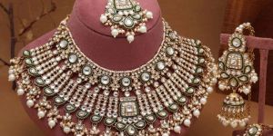 White Color Meena Work Kundan Necklace Set (KN1454WHT)