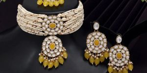 Yellow Color Choker Kundan Necklace Set (KN1343YLW)