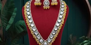 Yellow Color Long Kundan Necklace Set (KN1344YLW)