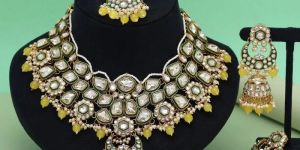 Yellow Color Meena Work Kundan Necklace Set (KN1452YLW)