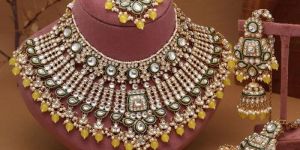 Yellow Color Meena Work Kundan Necklace Set (KN1454YLW)