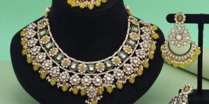 Yellow Color Meena Work Kundan Necklace Set (KN1457YLW)