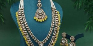 Yellow Color Meena Work Kundan Necklace Set (KN1458YLW)