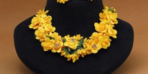 Yellow Color Synthetic Rose Floral Necklace Set (TRN1783YLW)