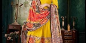 WOMEN Anarkali Suit with Dupatta with Embroidered Neckline