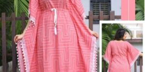 WOMEN Rayon Pink Kaftan with Lace Detailing