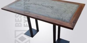 Wooden and Glass Top Industrial Dining Table
