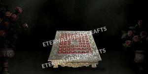 Silver Square Red Bajot with Lotus Design