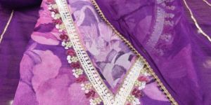 Purple Chinon Crape Semi-Stitch Ladies Suit