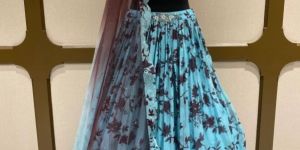 Sky Blue Georgette Ladies Lehenga