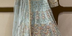 Sky Blue Peacock Net Ladies Lehenga