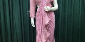 Tissue Organza Pink Drape Ladies Saree