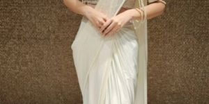 White Drape Pearl Embroidery Ladies Saree