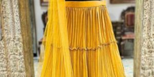 Yellow Chinon Ladies Lehenga Choli