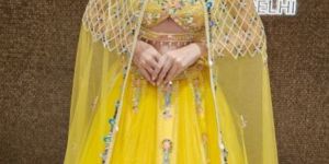 Yellow Embroidered Cape Ladies Lehenga Choli
