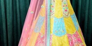 Yellow Zari Ladies Silk Lehenga