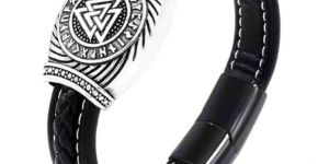 Viking Amulet Mens Leather Cuff Bracelet