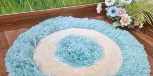 Multicolor White Blue Round Carpet