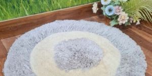 Shaggy Round Carpet- Grey & White