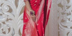 Trikalya Red Pure Banarasi Silk Saree with Chand Boota Work