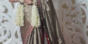 Vanadurgai Grey Banarasi Silk Saree with Embroidery