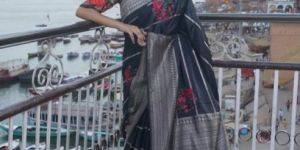 Vishvamata Black Handwoven Banarasi Satin Silk Saree