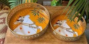 Pichwai Tray, Set 2, 10 Inch, Size/dimension: (10x10) Inches