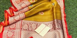 Satan Scut Antique Zari Tussar Silk Banarasi Saree