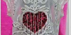 Ladies Sleeveless Round Neck White Net Top