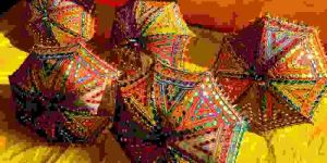Multicolor Hand Embroidered Colorful Rajasthani Umbrella
