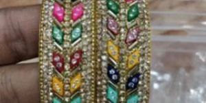 Multicolor Stone Work Metal Bangles