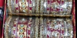 Red And Golden Sip Plastic Chuda Set