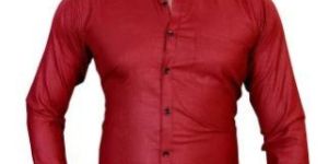 Mens Red Full Sleeve Plain Shirt