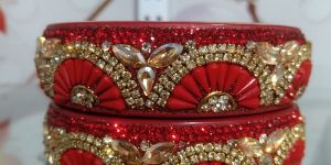 Beautiful Red Stone Work Party Wear Bangle Kada Set