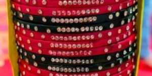 Daily Wear Red and Green Stone Work Lac Bangle Set