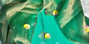 Puna Silk with Tissue Hand Embroidery Dupatta
