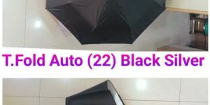 three fold auto black silver umbrella