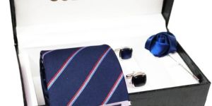 Navy Blue Stripe Necktie Set
