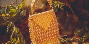 Ladies Golden Crystal Micro Hand Bag