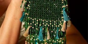 Ladies Green Daphne Crystal Hand Bag