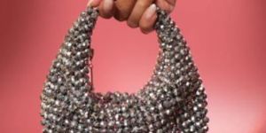 Ladies Grey Crystal Boat Hand Bag